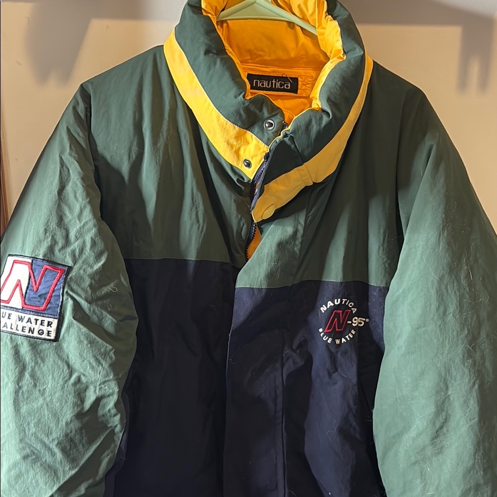 vintage nautica Men's Green and Yellow Jacket